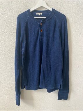 Alex Mill Navy Textured Henley Long Sleeve